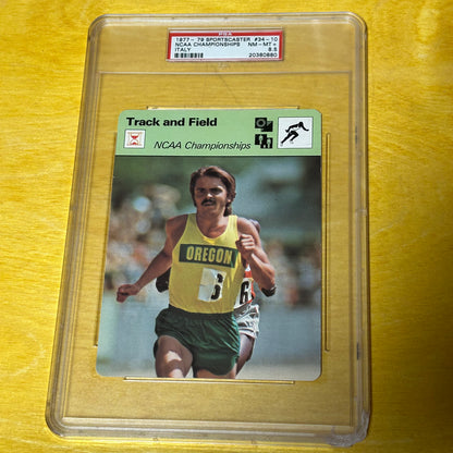 Rare Original 1977 Prefontaine Sportscaster Italy Championships Trading Card Graded PSA 8.5