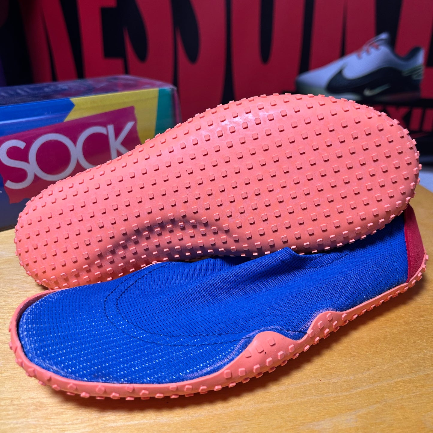 Deadstock Brand New Original 1990 Aqua Sock (Blue/Orange) Medium