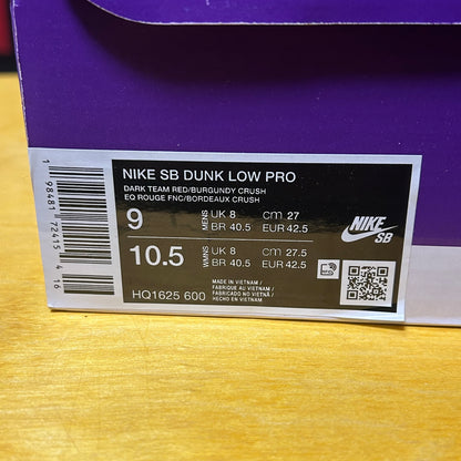Deadstock Brand New SB Dunk Low Dark Team Red