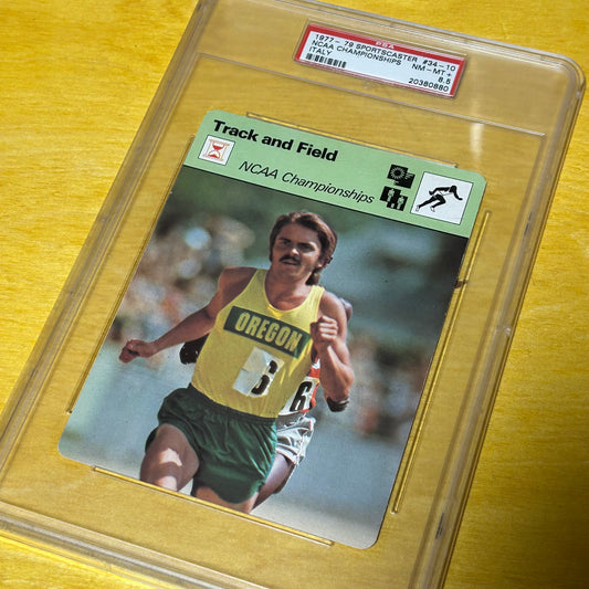Rare Original 1977 Prefontaine Sportscaster Italy Championships Trading Card Graded PSA 8.5